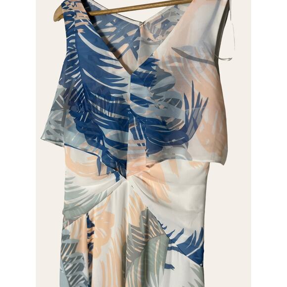 Reiss Blue Filo Palm Floral Sleeveless V-Neck Maxi Dress Size 6 - Picture 6 of 8